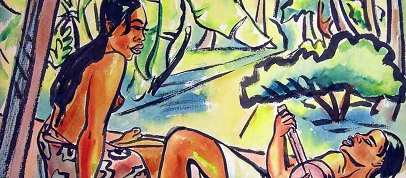 Abbildung des Aquarells "Vahines with ukulele" von Wolfgang Wolff