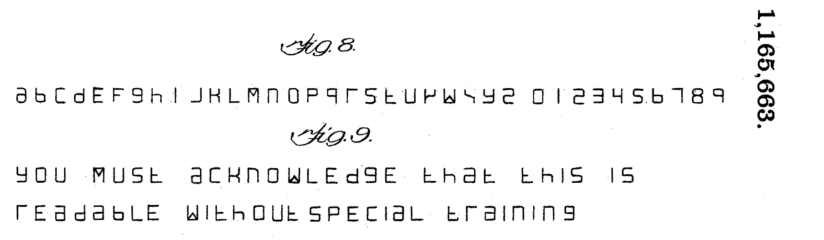 set of specifically shaped letters and digits